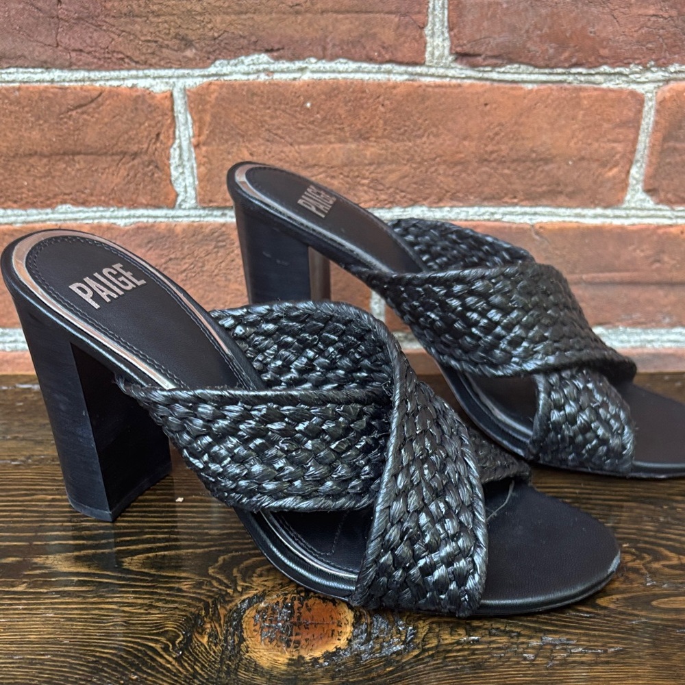 PAIGE Black Braided Heeled Sandals - Picture 3 of 9